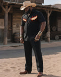 Big & Tall Black Western Graphic T-Shirt Pants Set for big men view 1