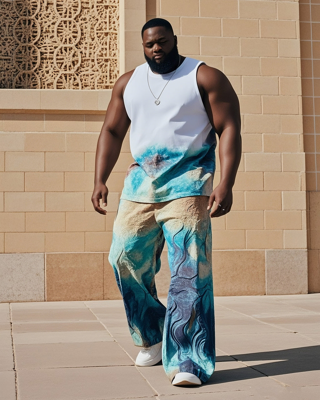 Big & Tall Streetwear Skull Vest Pants Set for big men view 1