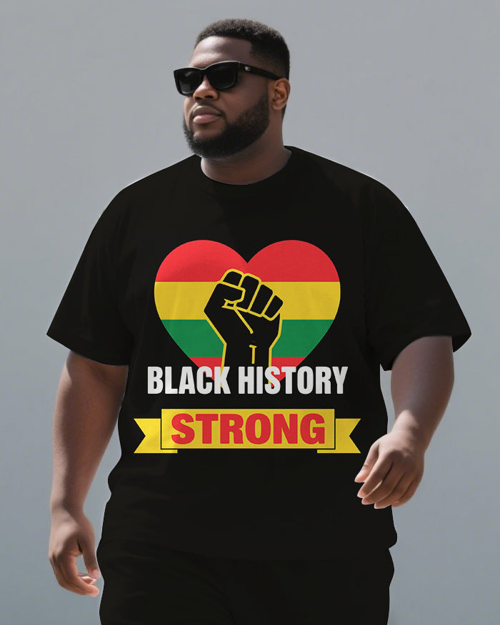 Big & Tall Black Juneteenth T-Shirt Shorts Set for big men view 2