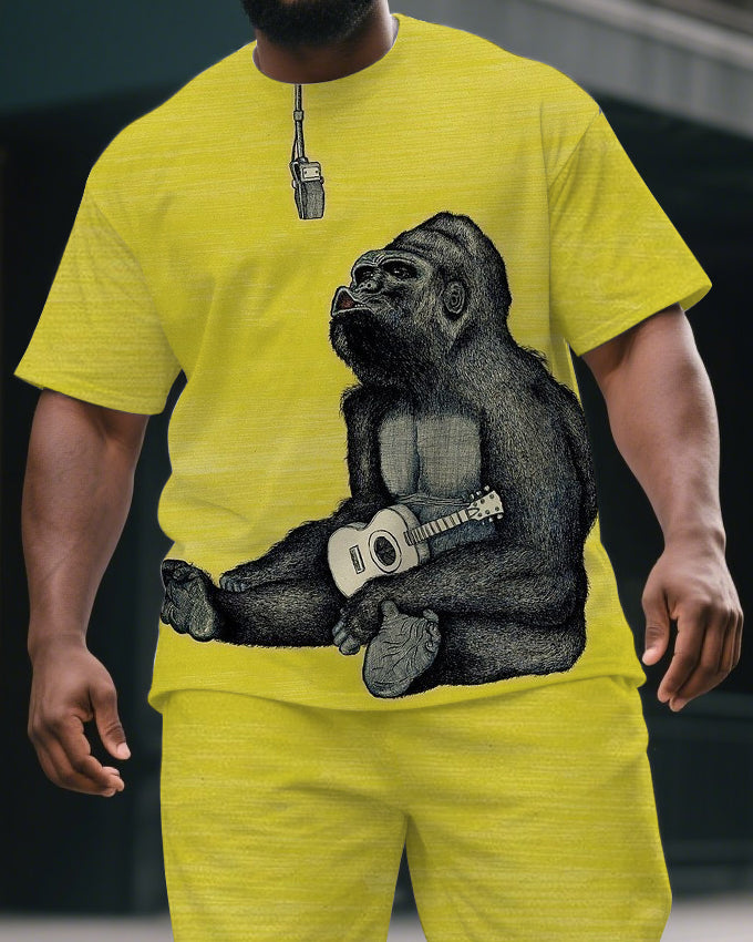 Big & Tall Graphic Streetwear T-Shirt Shorts Set for big men view 2