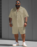 Big & Tall Khaki Solid Color T-Shirt Shorts Set for big men view 1