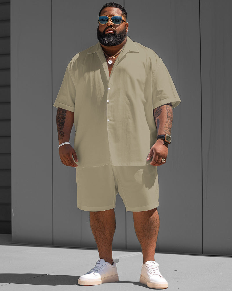 Big & Tall Khaki Solid Color T-Shirt Shorts Set for big men view 1