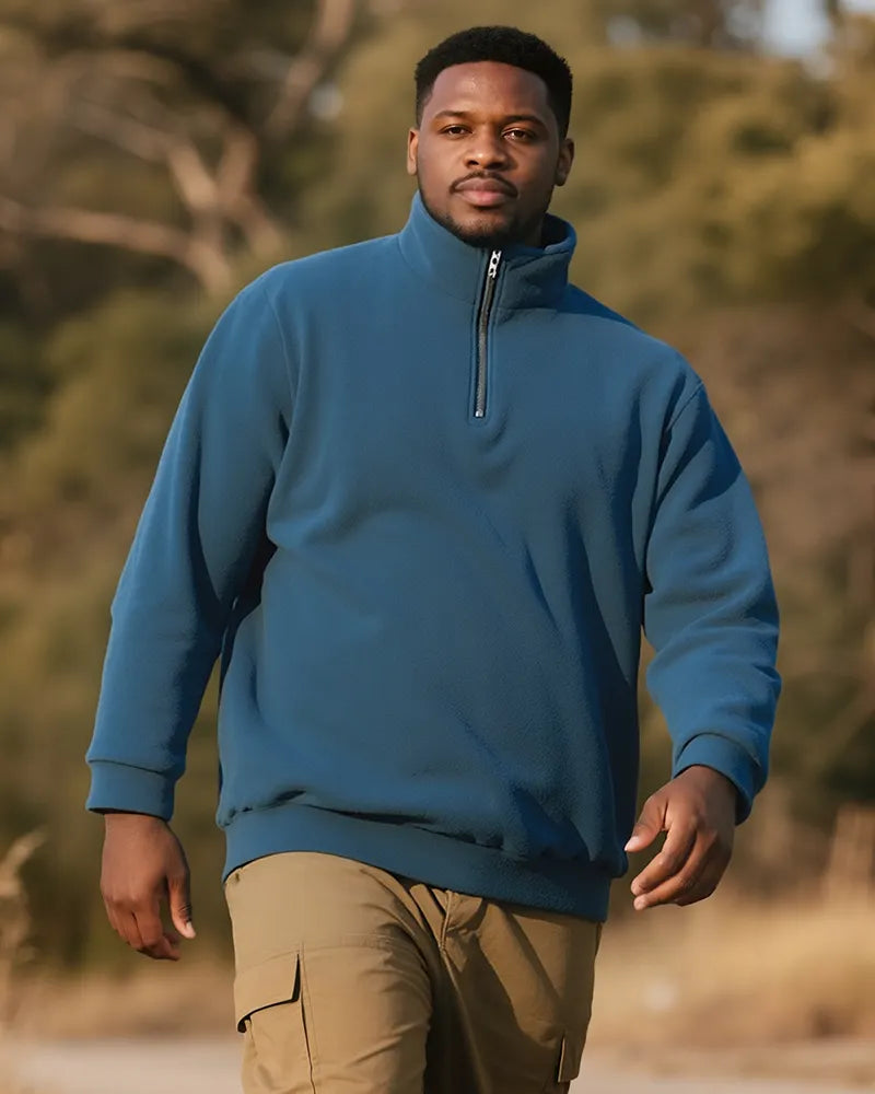 Big & Tall Blue Solid Color Polo Shirt for big men view 2