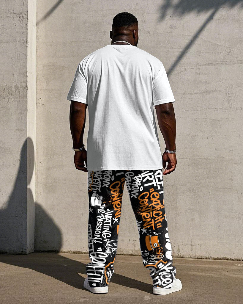 Big & Tall Graffiti Streetwear T-Shirt Pants Set for big men view 4