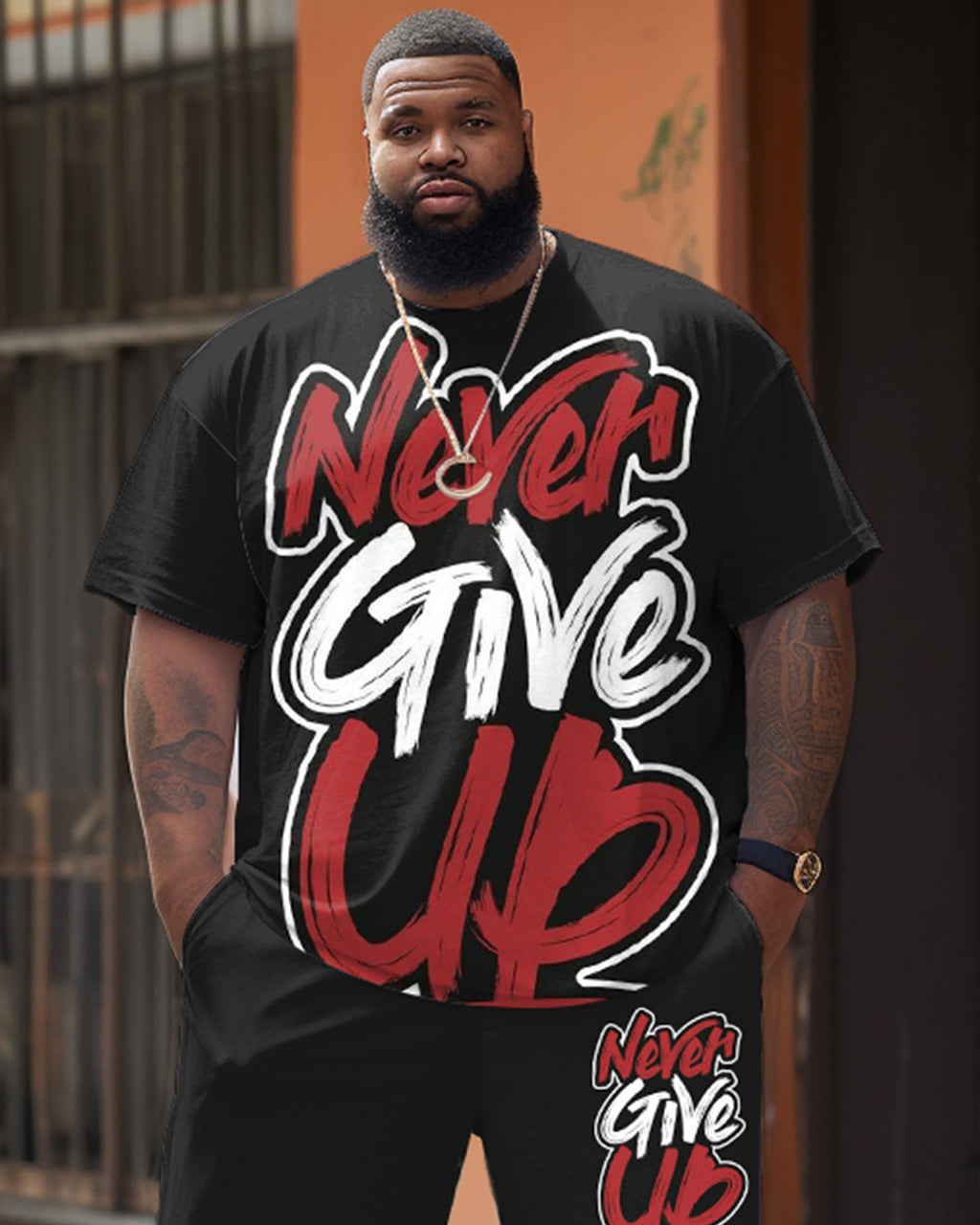 Big & Tall Graphic Streetwear T-Shirt Shorts Set for big men view 3