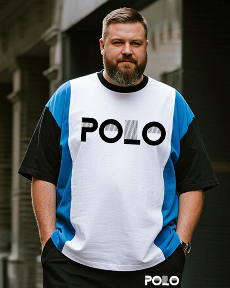 Big & Tall Black Blue Colorblock T-Shirt Shorts Set for big men view 2