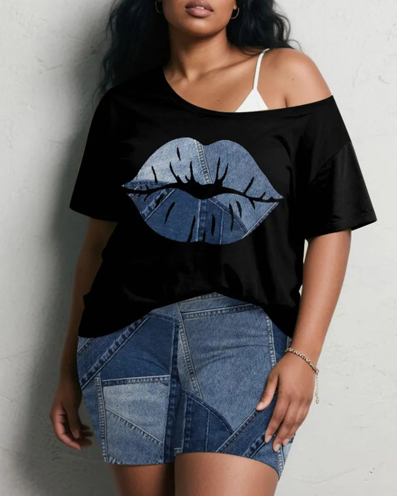 Big & Tall Denim Graphic Two-piece Set for big men view 2