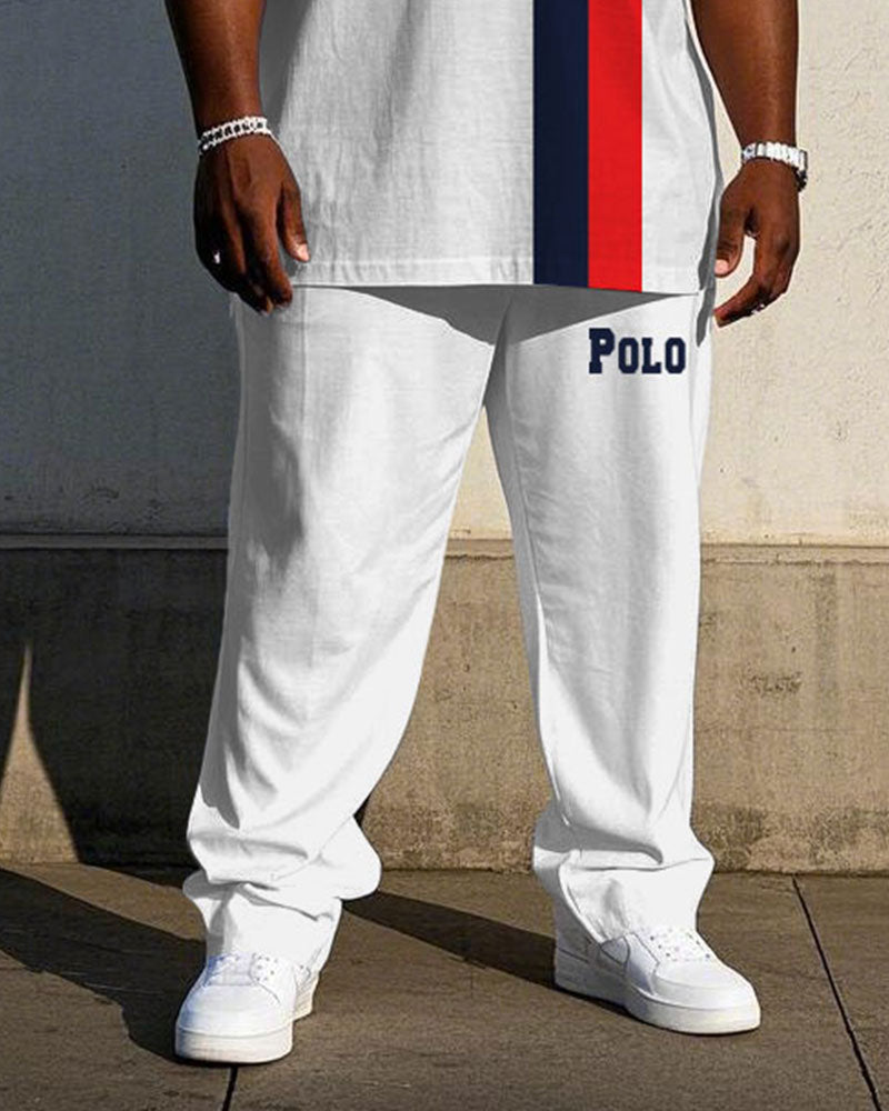 Big & Tall White Streetwear T-Shirt Pants Set for big men view 3