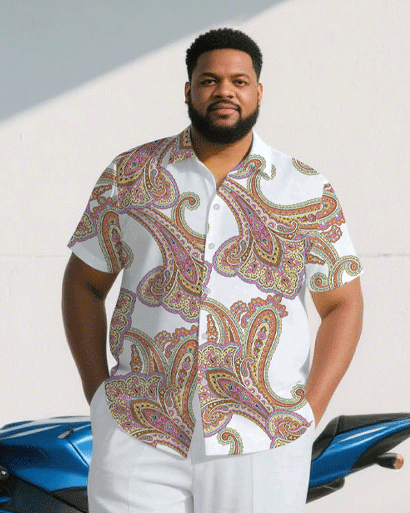 Big & Tall White Business Casual T-Shirt Pants Set for big men view 2