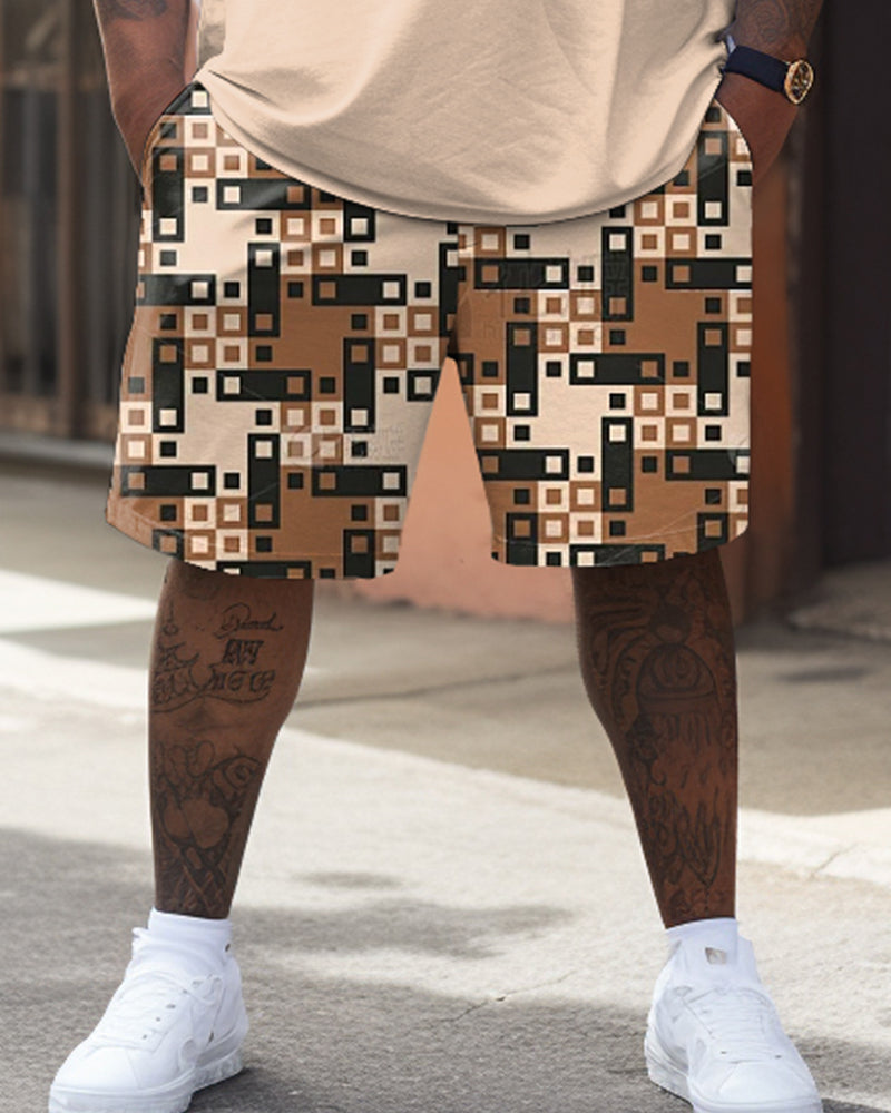 Big & Tall Colorblock Geometric T-Shirt Shorts Set for big men view 3