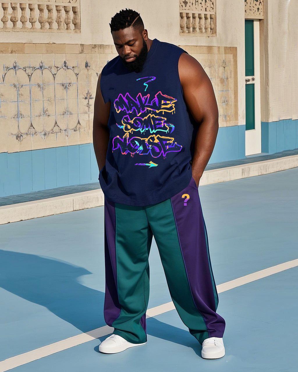 Big & Tall Streetwear Skull Vest Pants Set for big men view 1