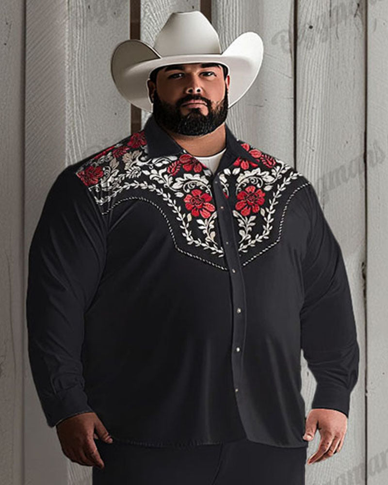 Big & Tall Black Western Denim T-Shirt Pants Set for big men view 2