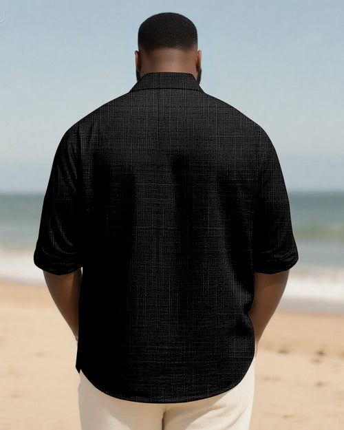 Big & Tall Black Geometric Graphic Long Sleeve Shirt for big men view 2