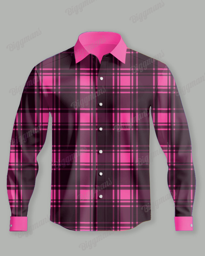Big & Tall Black Pink Plaid Long Sleeve Shirt for big men view 2