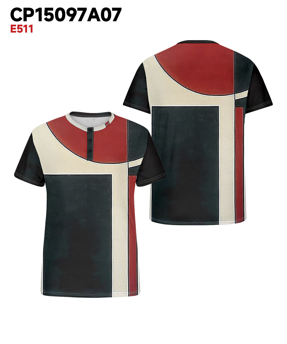 Big & Tall Black Red Geometric T-Shirt for big men view 3