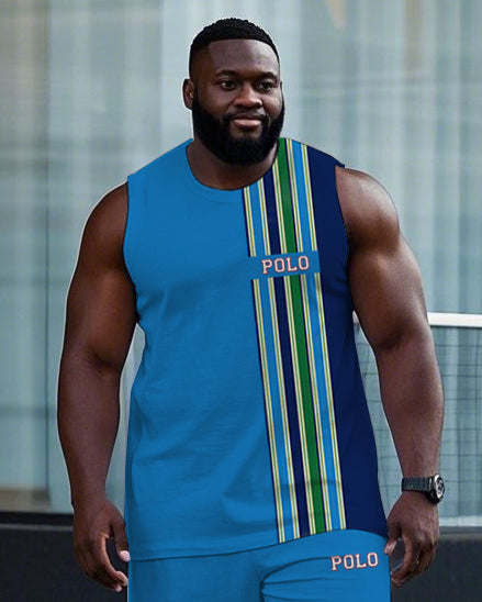 Big & Tall Blue Colorblock Striped Vest Pants Set for big men view 2