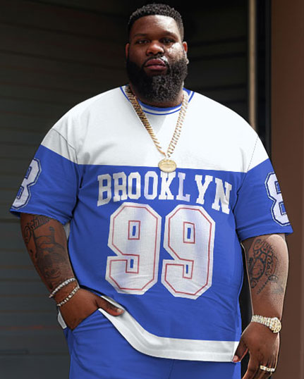 Big & Tall Colorblock Graphic T-Shirt Shorts Set for big men view 3