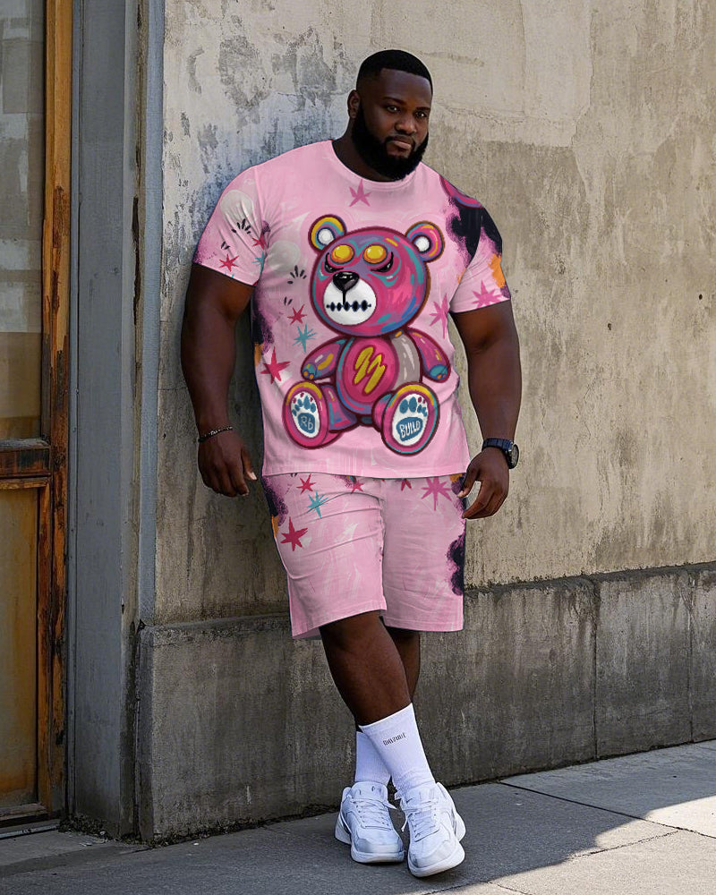 Big & Tall Graffiti Streetwear T-Shirt Shorts Set for big men view 1