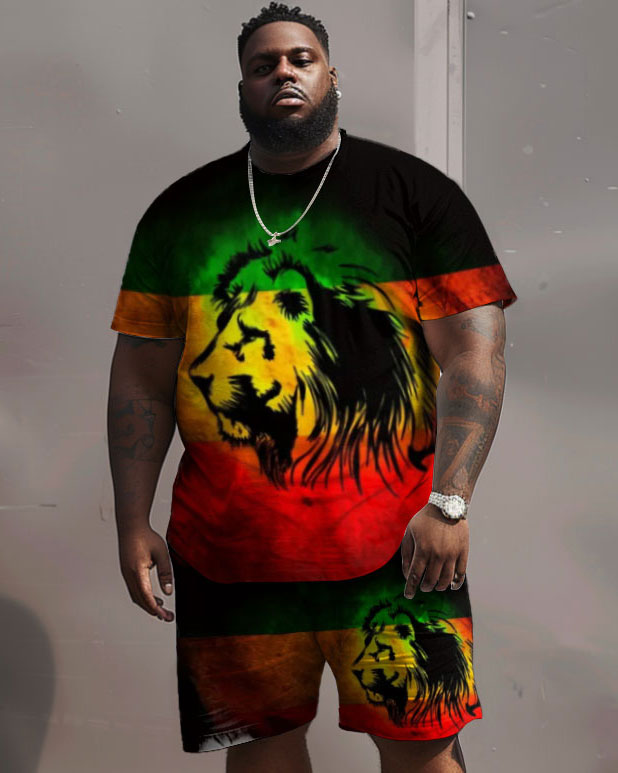 Big & Tall Red Green Streetwear Two-piece Set for big men view 1