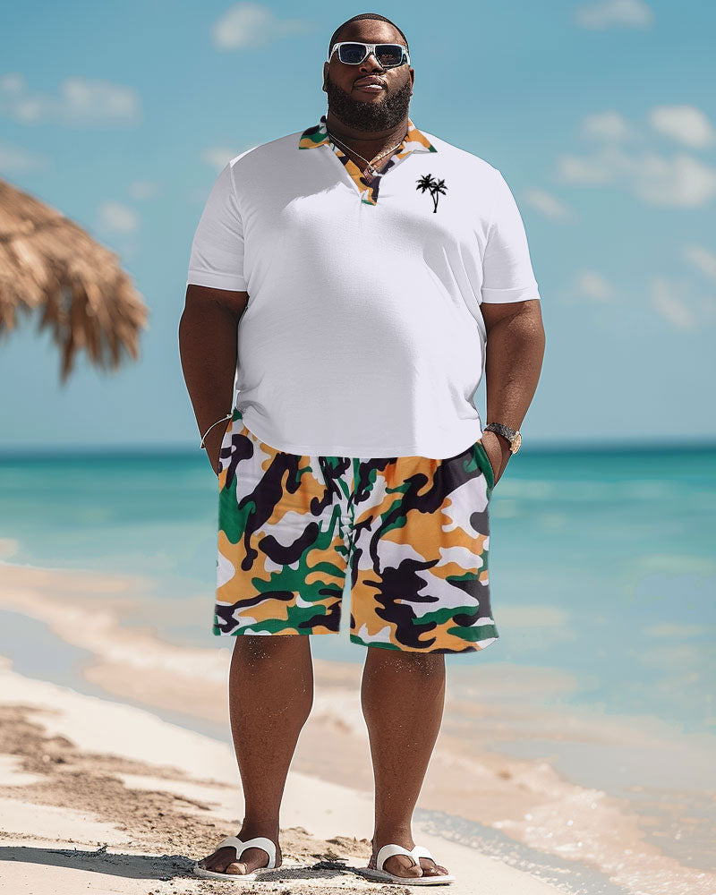 Big & Tall Hawaiian Graphic T-Shirt Shorts Set for big men view 1