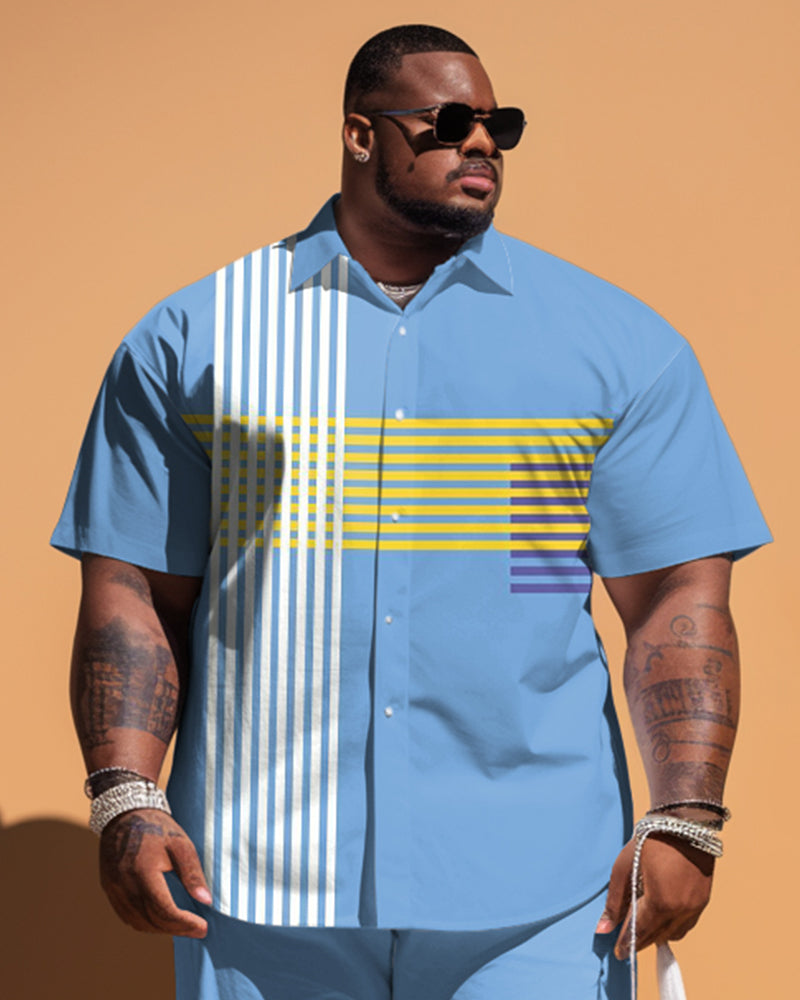 Big & Tall Striped T-Shirt Shorts Set for big men view 2