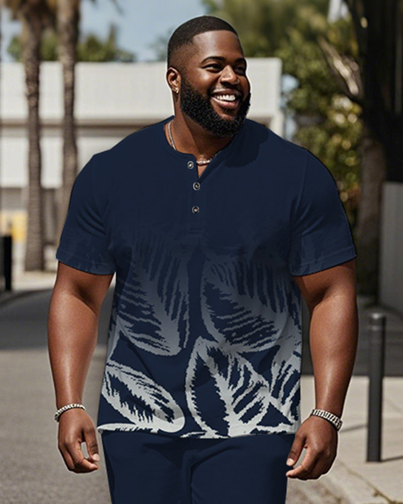 Big & Tall Blue Gradient Graphic T-Shirt Pants Set for big men view 2