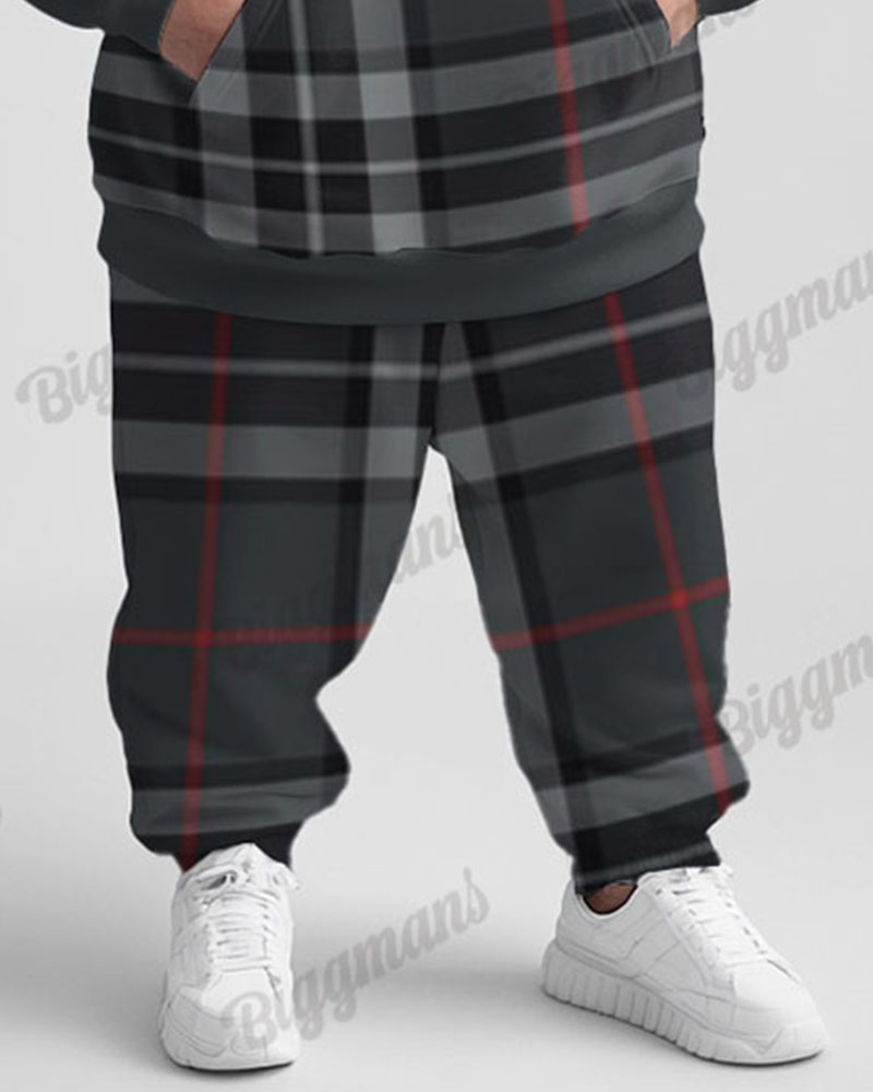 Big & Tall Plaid Graphic Hoodie Sweatpants Set for big men view 3