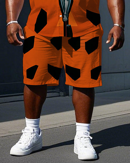 Big & Tall Orange Graphic Vintage T-Shirt Shorts Set for big men view 3