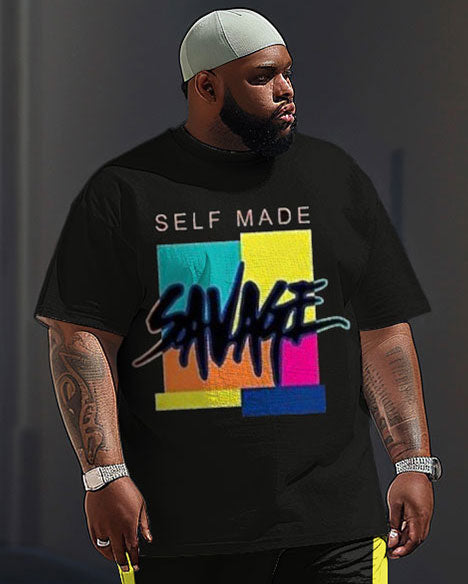 Big & Tall Colorblock Graphic T-Shirt Pants Set for big men view 2