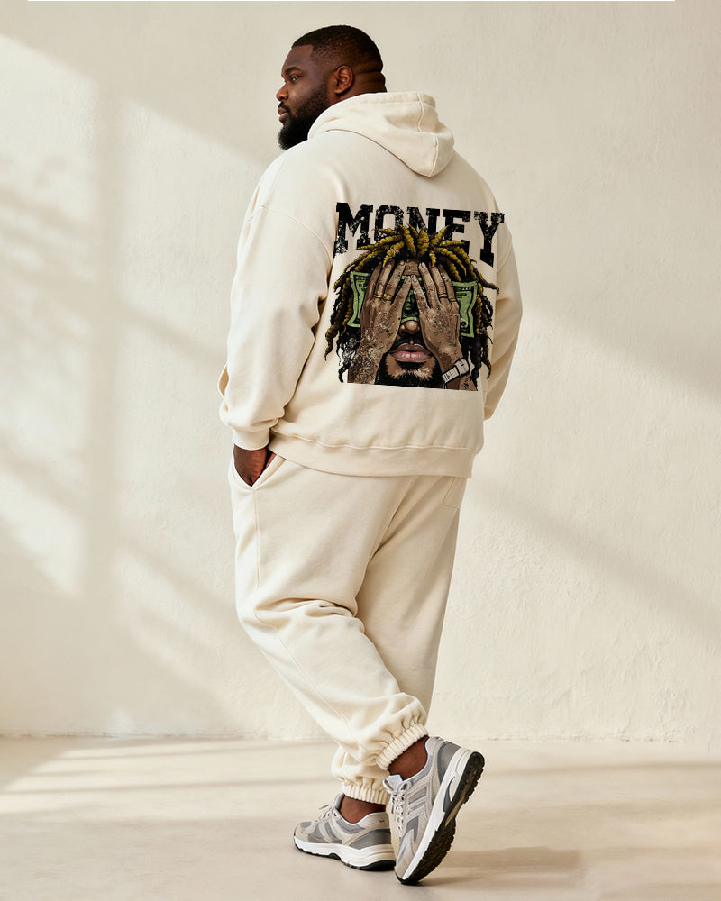 Big & Tall White Graphic Hoodie Sweatpants Set for big men view 5