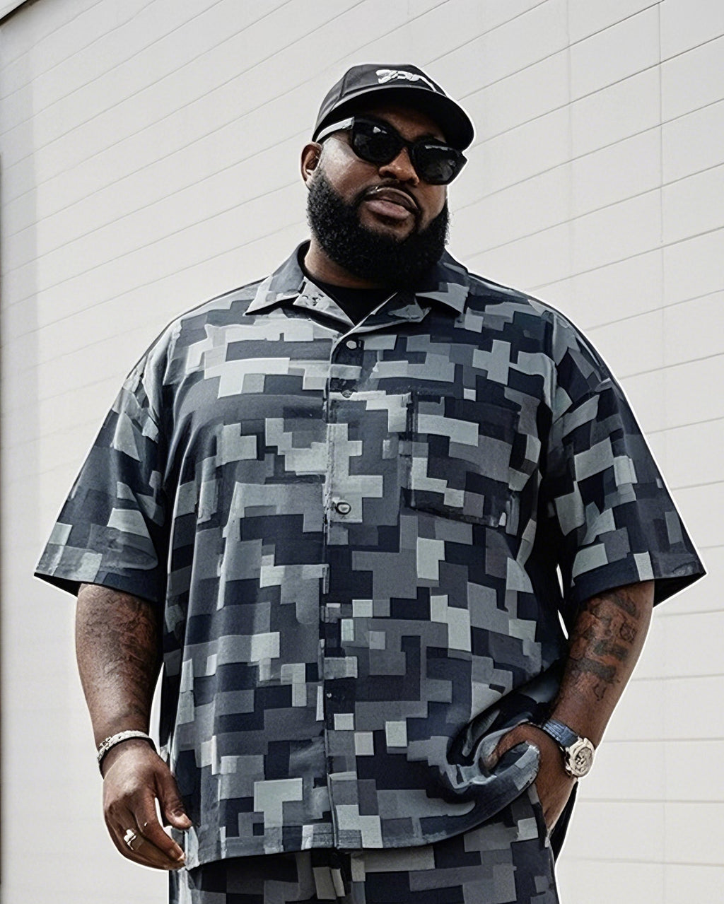 Big & Tall Camouflage T-Shirt Shorts Set for big men view 2
