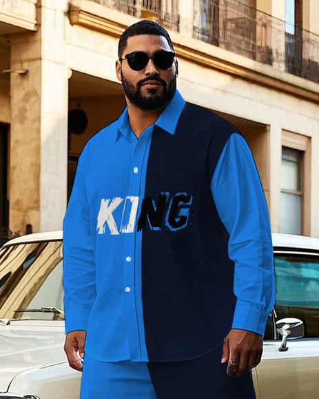 Big & Tall Black Blue Colorblock T-Shirt Pants Set for big men view 2