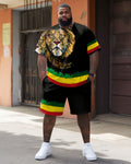 Big & Tall Red Green Graphic T-Shirt Shorts Set for big men view 2
