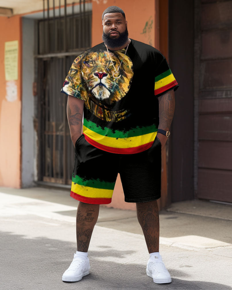 Big & Tall Red Green Graphic T-Shirt Shorts Set for big men view 2