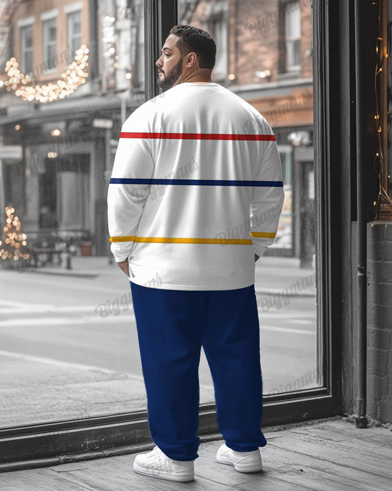 Big & Tall Colorblock Striped T-Shirt Pants Set for big men view 2
