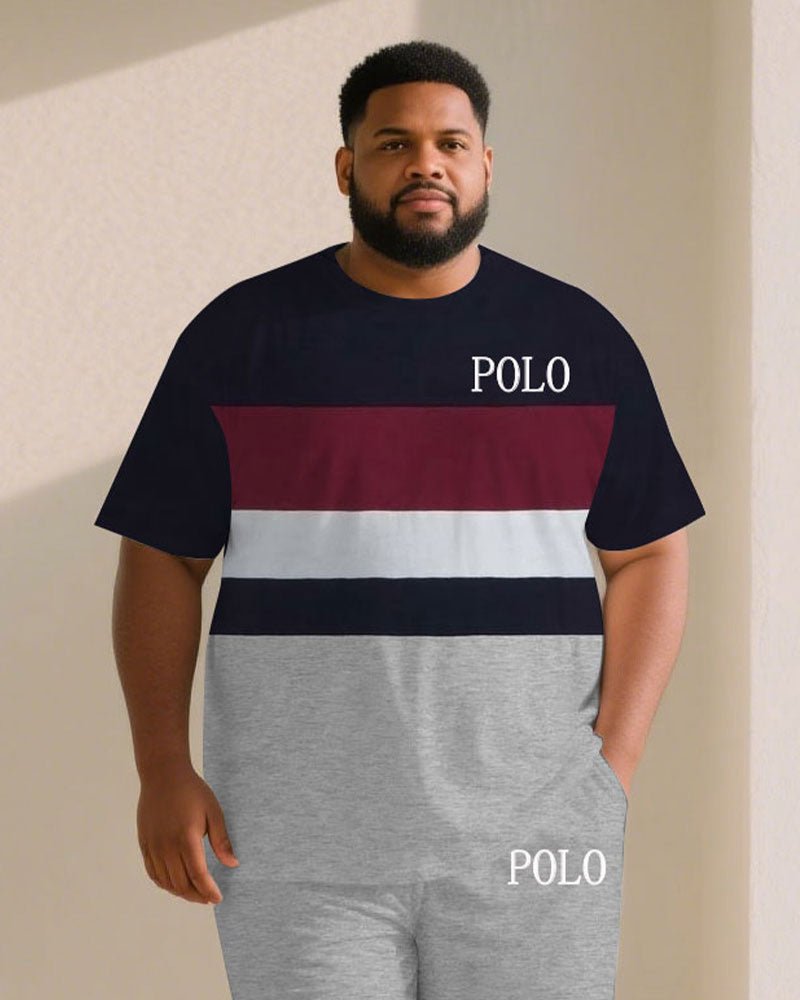 Big & Tall White Red Streetwear T-Shirt Shorts Set for big men view 2