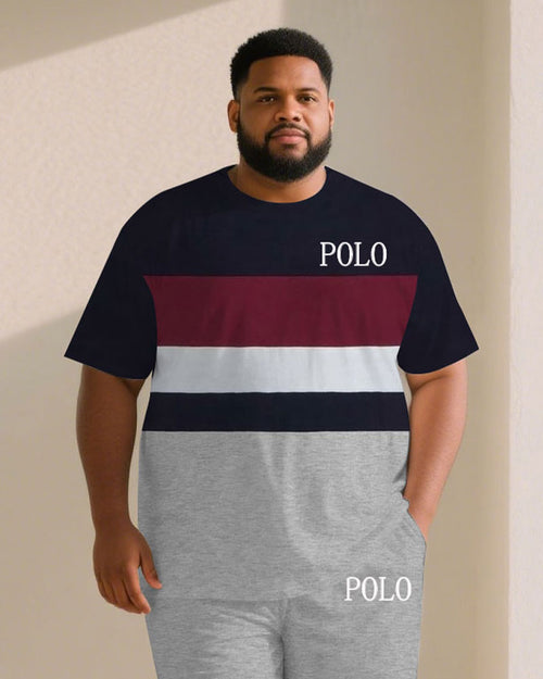 Big & Tall White Red Streetwear T-Shirt Shorts Set for big men view 2