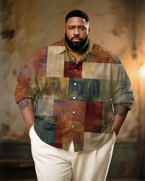 Big & Tall Graphic Patchwork Long Sleeve Shirt for big men view 1