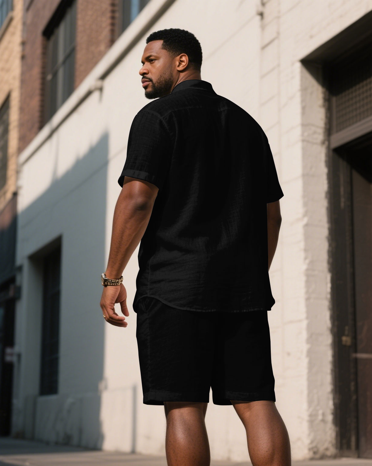 Big & Tall Black Gray Colorblock T-Shirt Shorts Set for big men view 1
