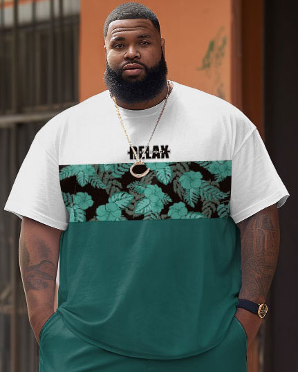 Big & Tall Floral Patchwork Streetwear Two-piece Set for big men view 3