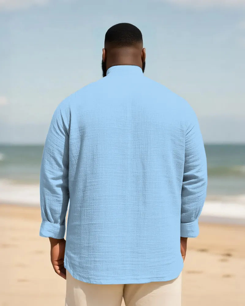 Big & Tall Solid Color Patchwork Long Sleeve Shirt for big men view 26