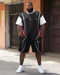 Big & Tall Striped Streetwear T-Shirt Shorts Set for big men view 2