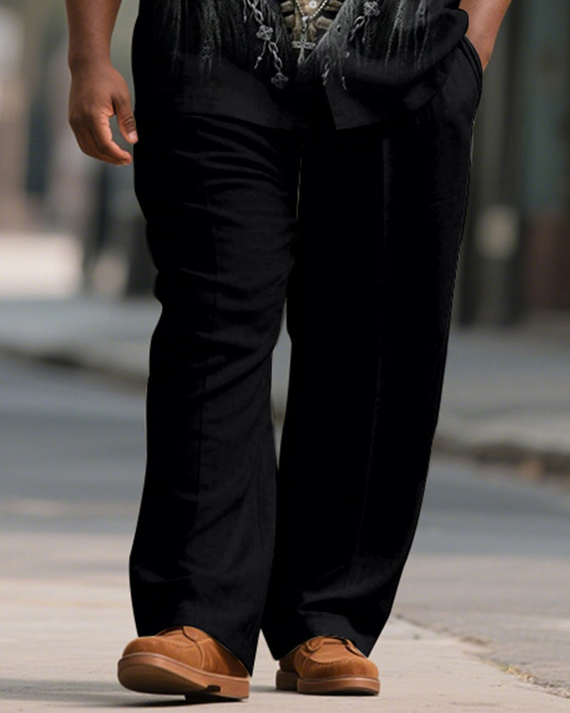 Big & Tall Black Graphic Skull T-Shirt Pants Set for big men view 3