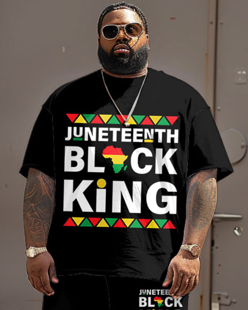 Big & Tall Black Juneteenth T-Shirt Shorts Set for big men view 3
