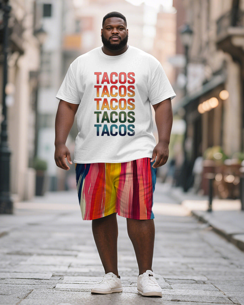 Big & Tall Striped Graphic T-Shirt Shorts Set for big men view 1