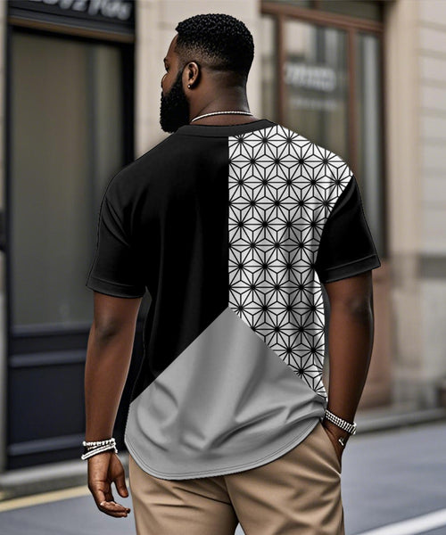 Big & Tall Black Geometric T-Shirt for big men view 2