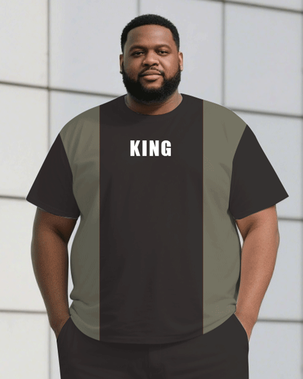 Big & Tall Colorblock Streetwear T-Shirt Pants Set for big men view 2
