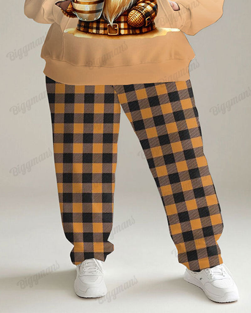 Big & Tall Plaid Graphic Hoodie Sweatpants Set for big men view 3