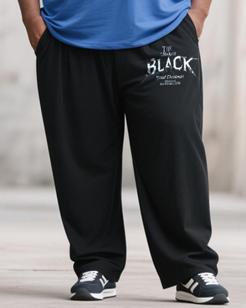 Big & Tall Black Blue Graphic T-Shirt Pants Set for big men view 3