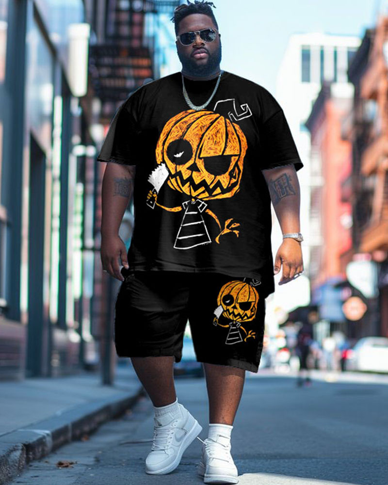 Big & Tall Black Streetwear T-Shirt Shorts Set for big men view 1